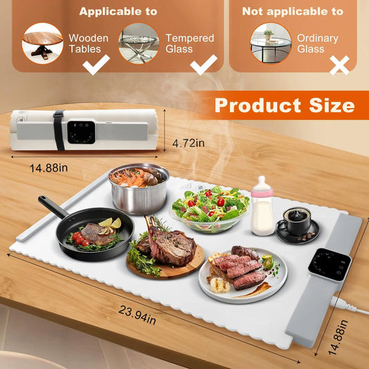 Electric Warming Tray Food Warmer Foldable Food Warming Mat Electric Warming Pad for Food Portable Silicone Food Warmer Plate